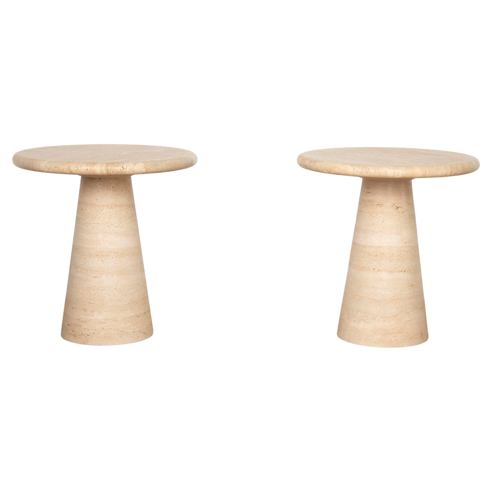 Pair of Contemporary Travertine Side Tables