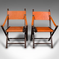 Pair Of Contemporary Veranda Chairs, English, Leather, Orangery, Folding Seat