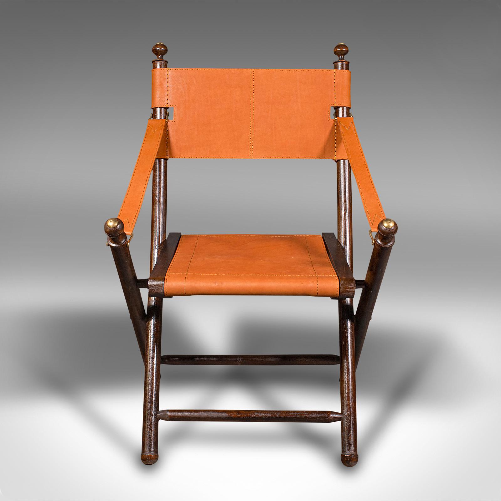British Pair Of Contemporary Veranda Chairs, English, Leather, Orangery, Folding Seat For Sale