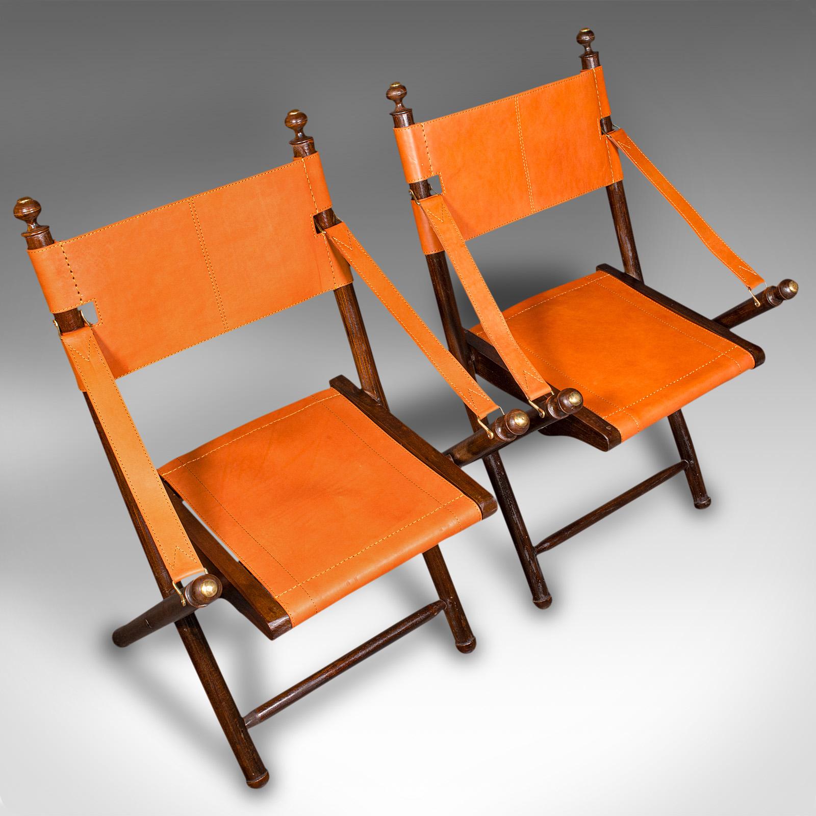 Pair Of Contemporary Veranda Chairs, English, Leather, Orangery, Folding Seat For Sale 5