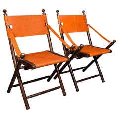 Paar Contemporary Veranda Chairs, Englisch, Leder, Orangerie, Folding Seat