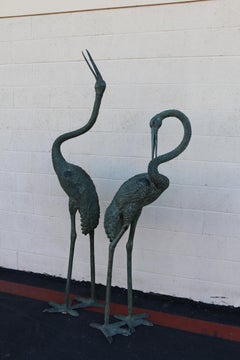 Pair of Contemporary Verdigris Bronze Crane Sculptures