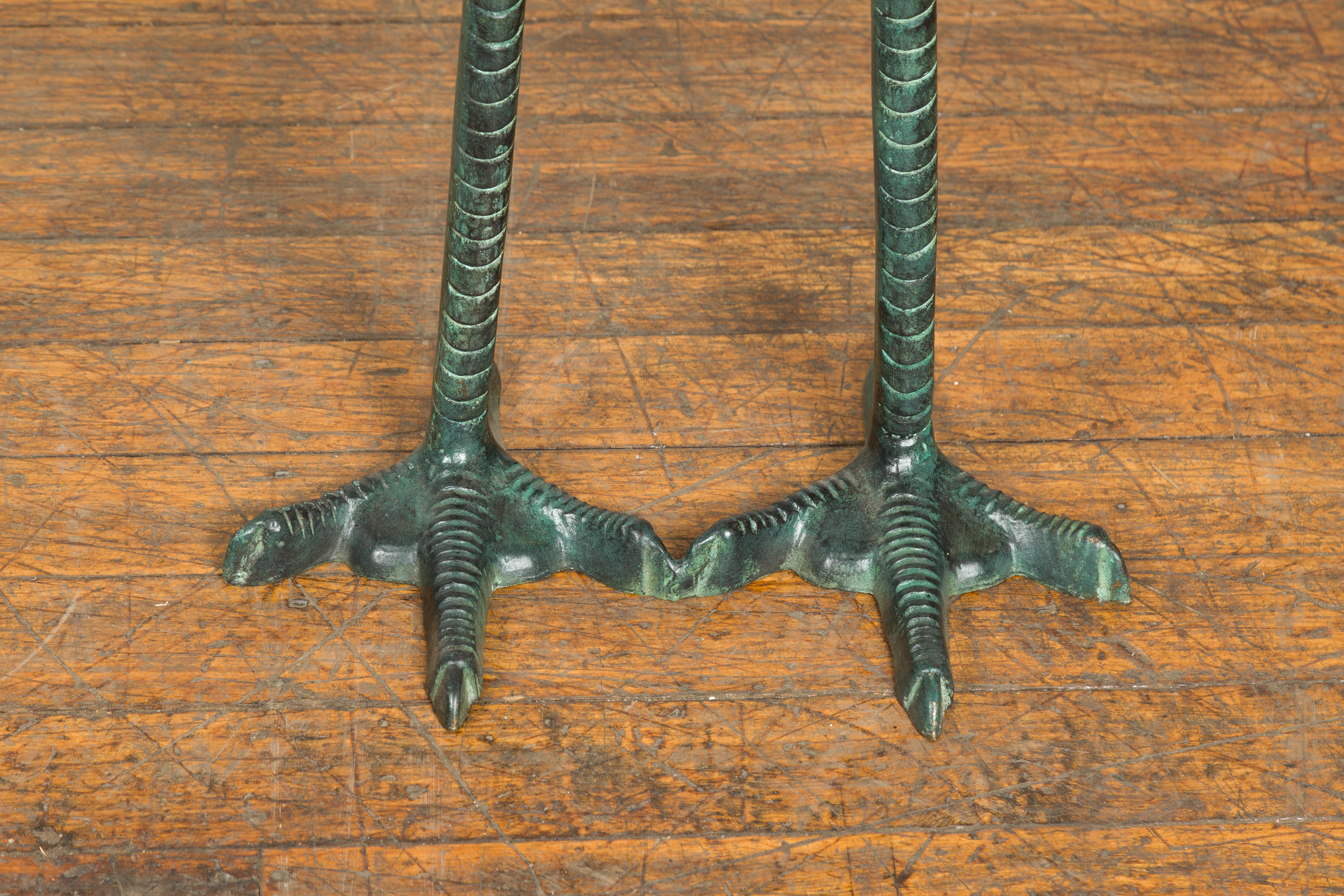 Pair of Contemporary Verdigris Bronze Crane Sculptures Tubed as Fountains In Good Condition In Yonkers, NY