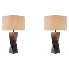 Pair of Contemporary Vintage Brown Handmade Ceramic Table Lamp