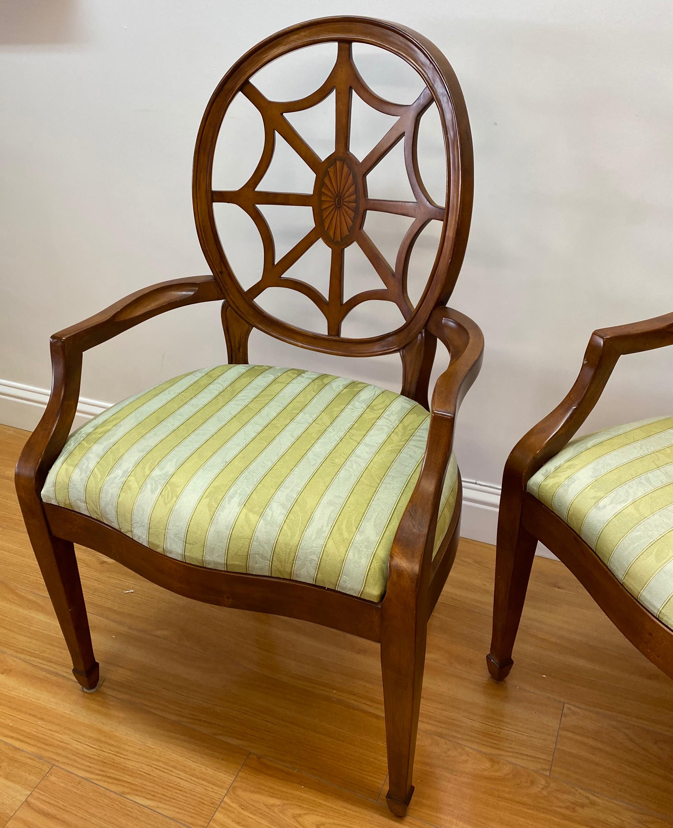 Chinese Pair of Contemporary Walnut Framed Upholstered Armchairs with Inlay For Sale