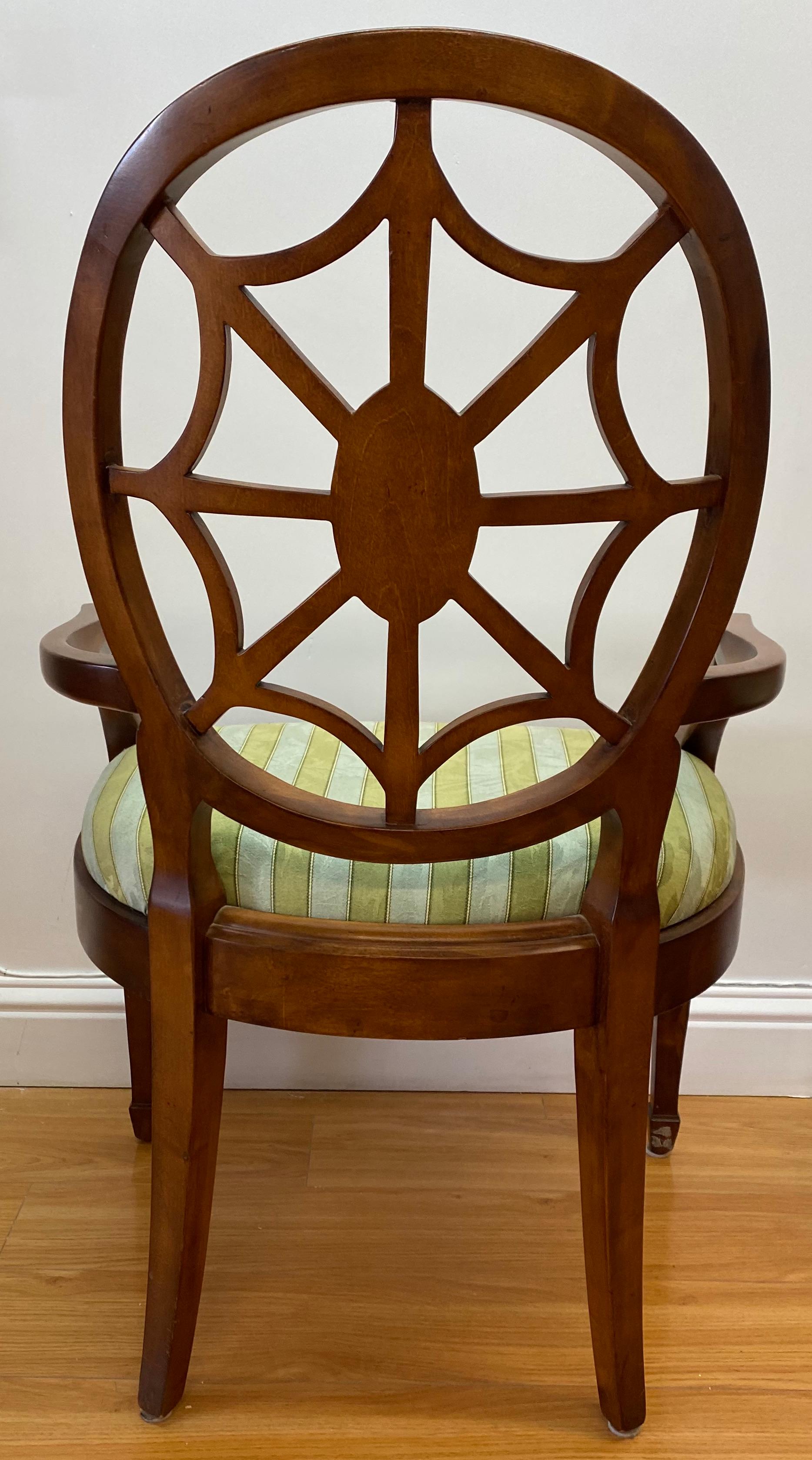 Hand-Crafted Pair of Contemporary Walnut Framed Upholstered Armchairs with Inlay For Sale