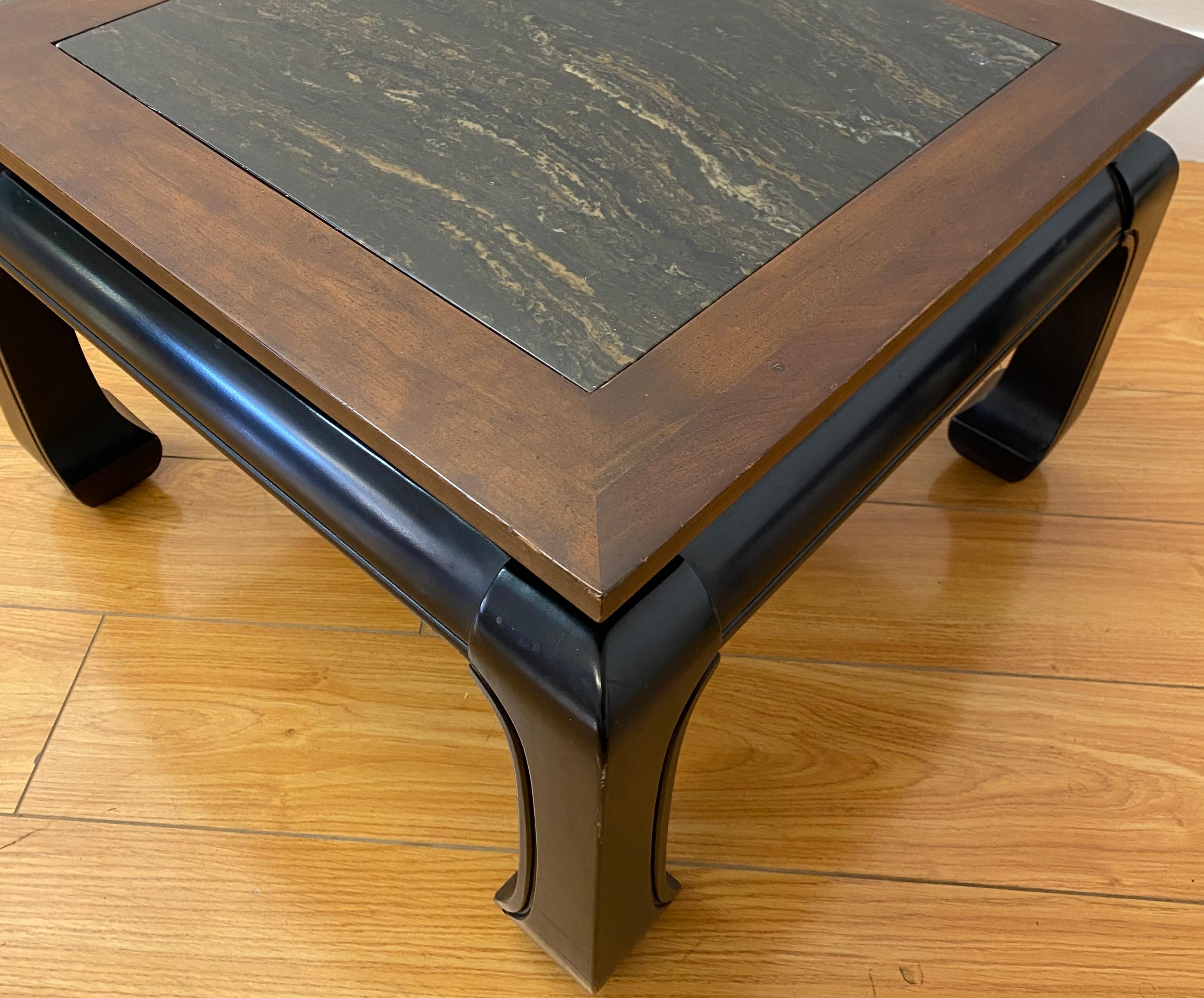 Pair of Contemporary Walnut, Marble & Brass Side Tables For Sale 3