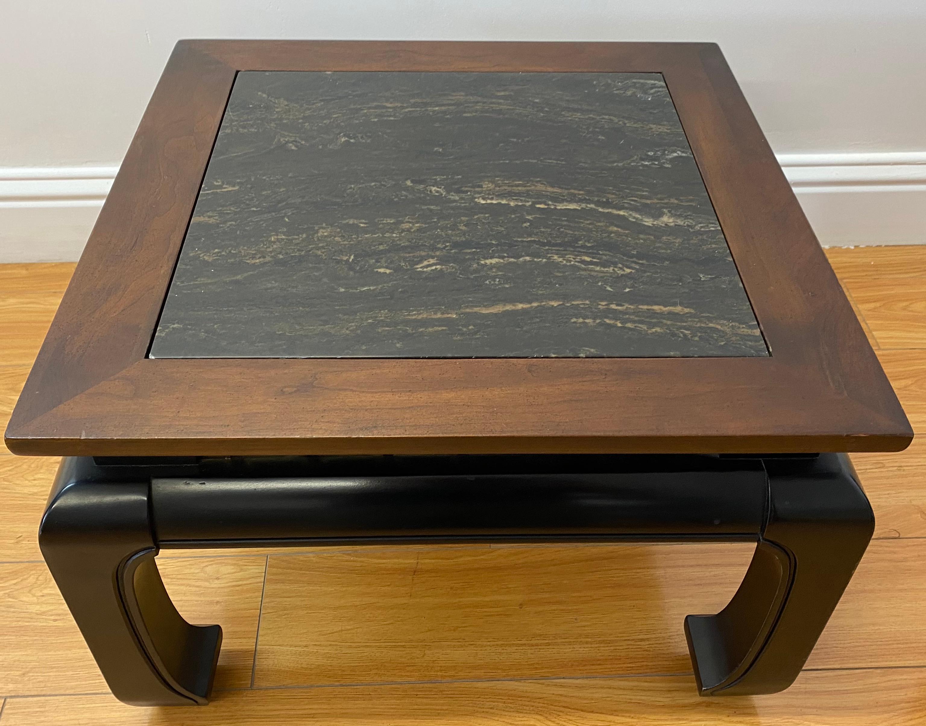 Pair of Contemporary Walnut, Marble & Brass Side Tables For Sale 4