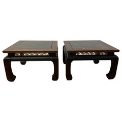 Pair of Contemporary Walnut, Marble & Brass Side Tables