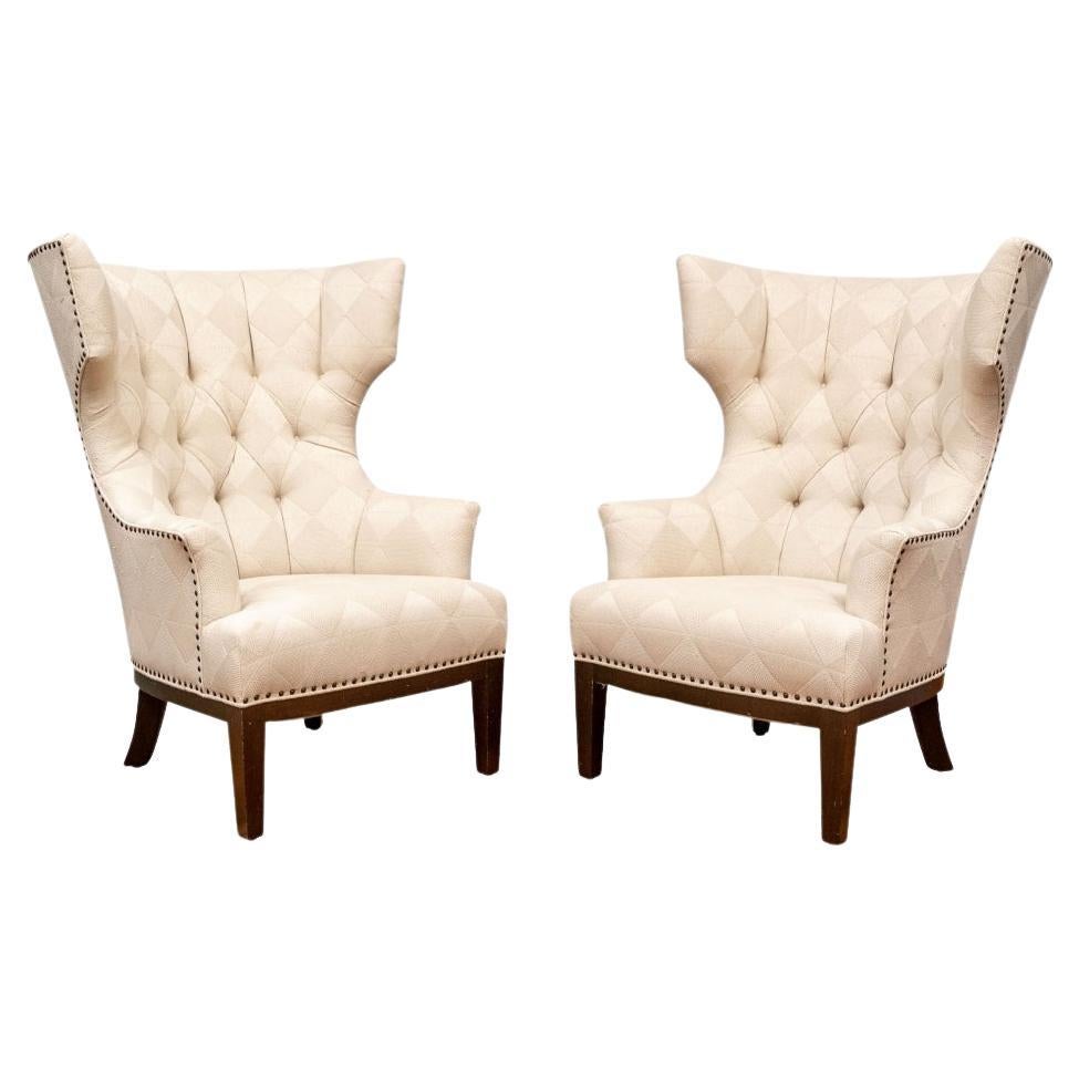 Pair Of Contemporary Wing Chairs For Sale