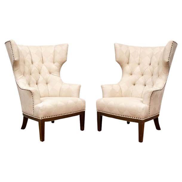 Spring Front Wingback Chair Pair of Contemporary Wing Chairs For Sale at 1stDibs
