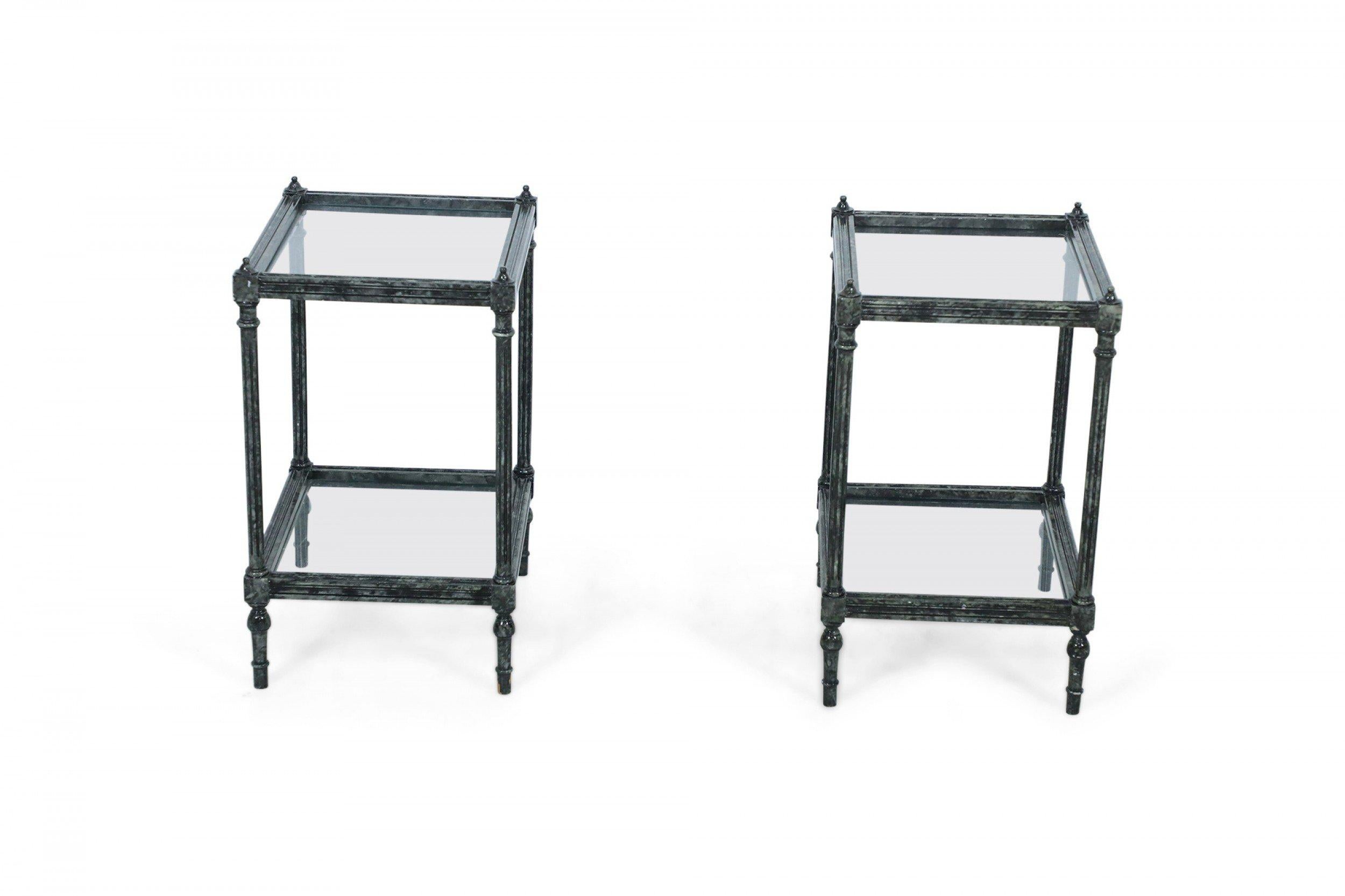 Pair of Contemporary Wooden Faux Metallic Painted End Tables with Glass Tops For Sale 4