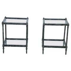 Pair of Contemporary Wooden Faux Metallic Painted End Tables with Glass Tops