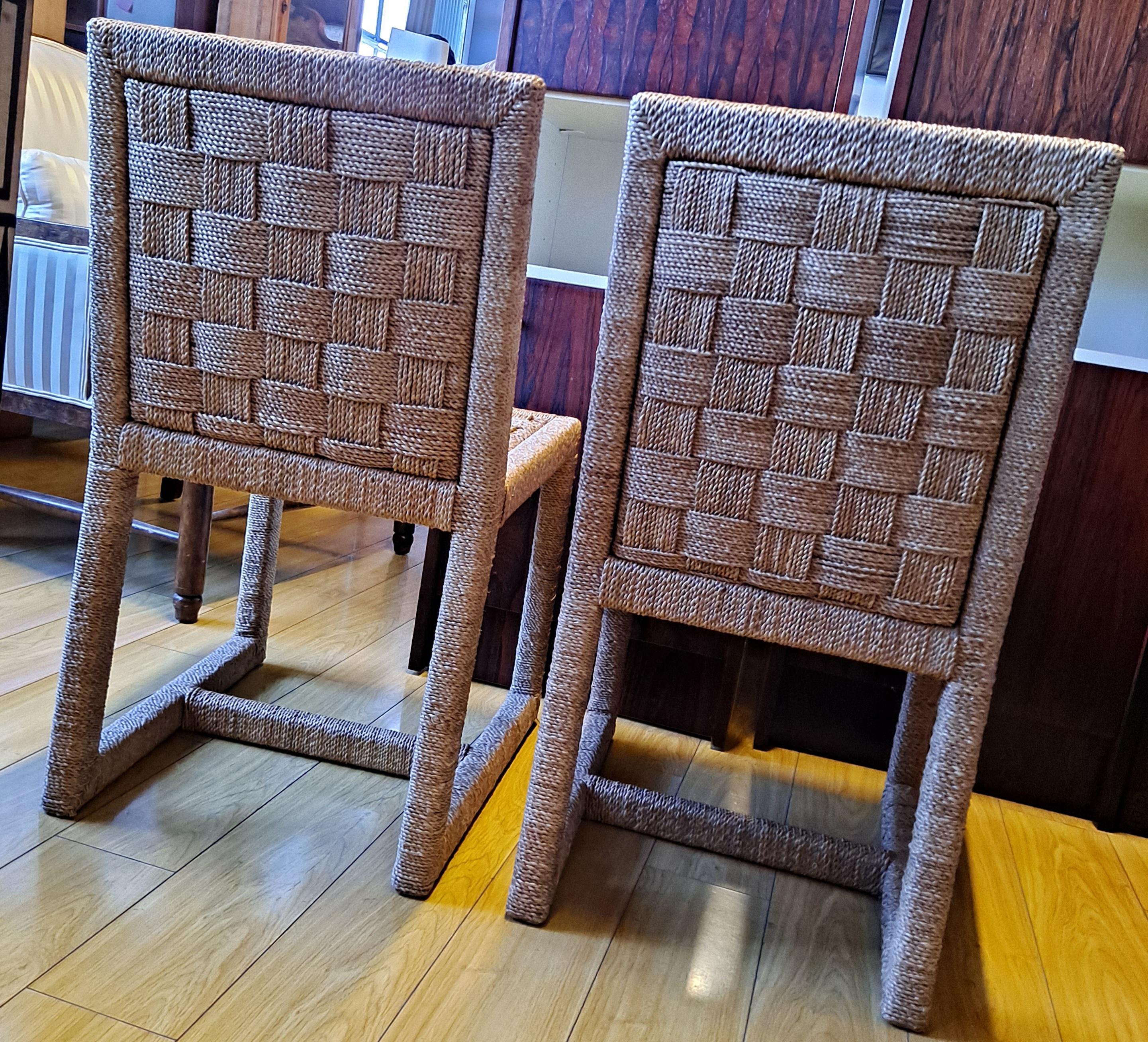 Pair of Contemporary Wraparound Woven Rattan Side Chairs In Good Condition For Sale In San Francisco, CA