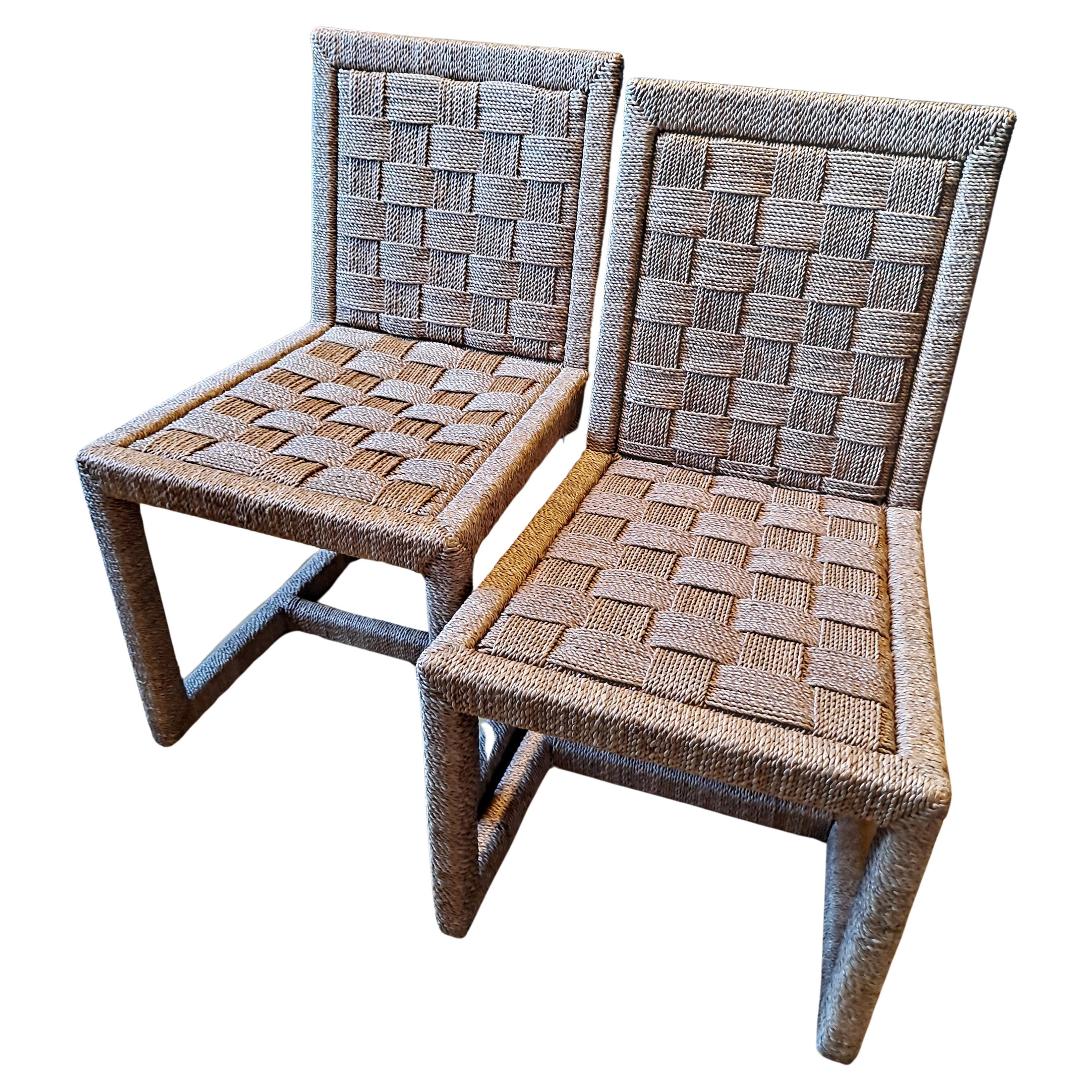 Pair of Contemporary Wraparound Woven Rattan Side Chairs For Sale