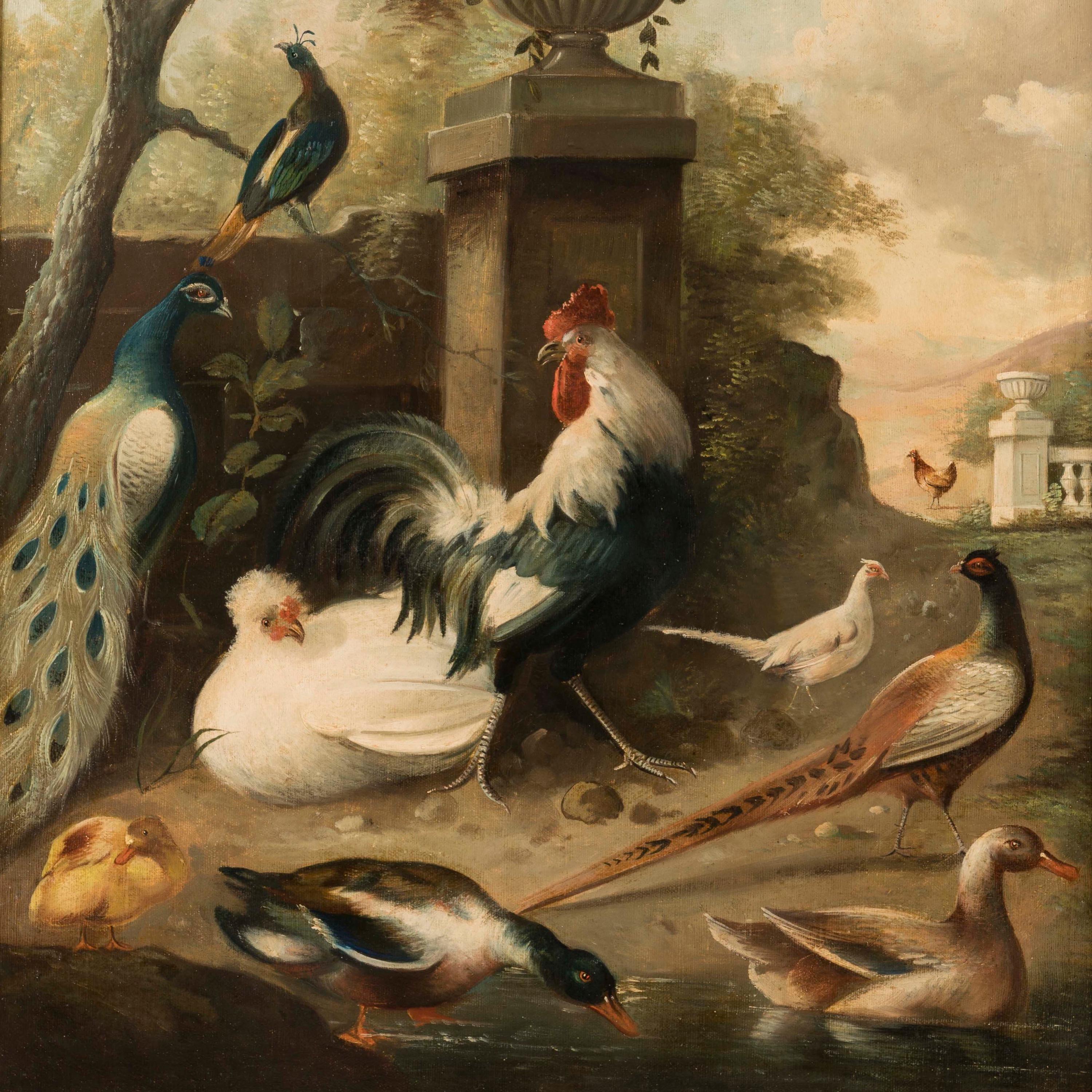 Paar kontinentale Vogelgemälde des 19. Jahrhunderts in der Art von Melchior de Hondecoeter im Zustand „Gut“ im Angebot in London, GB