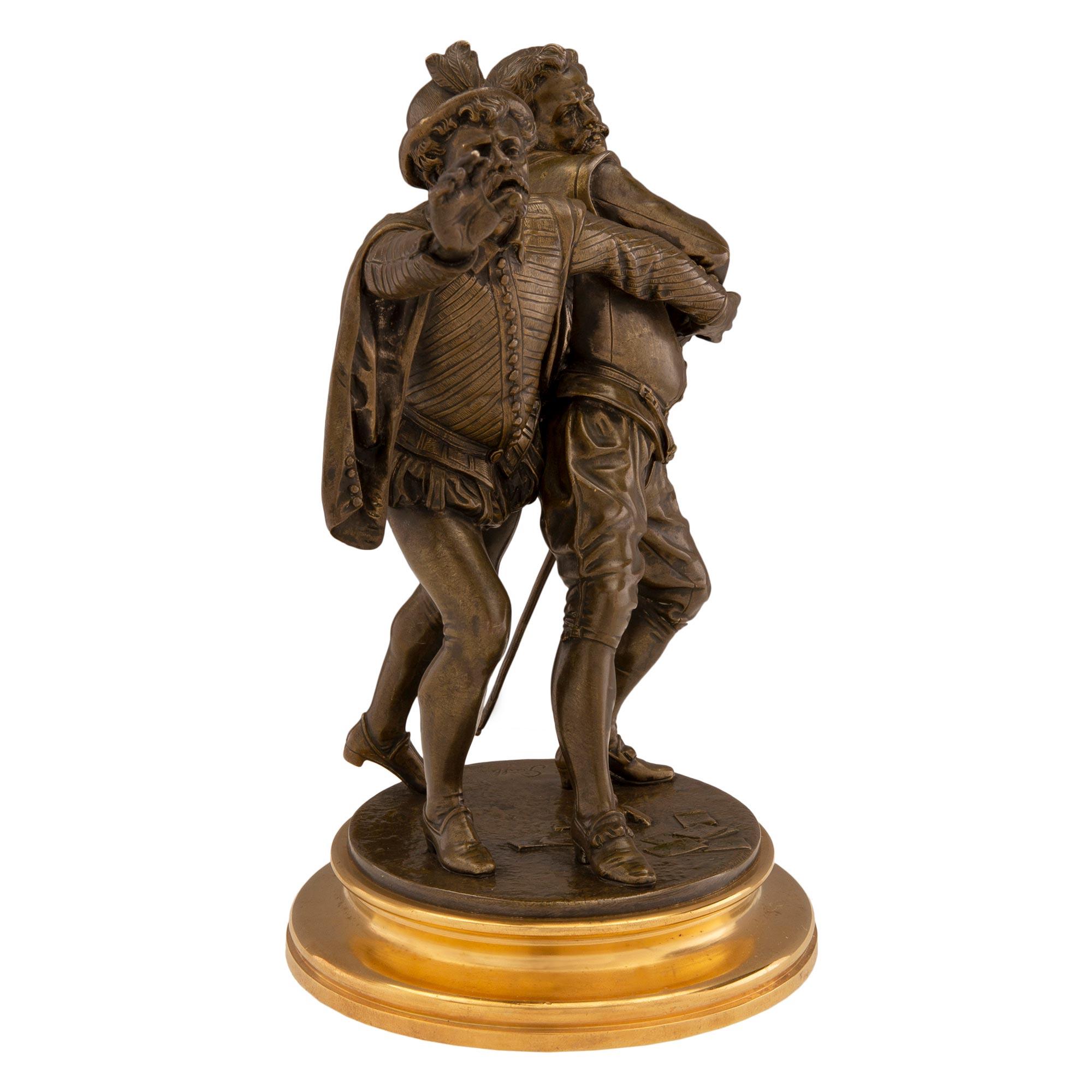 Patinated Pair of Continental 19th Century Bronze Statues, Signed E. Guillemin For Sale