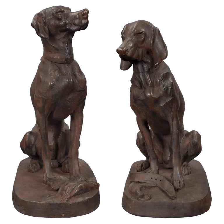 Pair of Continental 19th Century Cast Iron Statues of Two Dogs For Sale ...