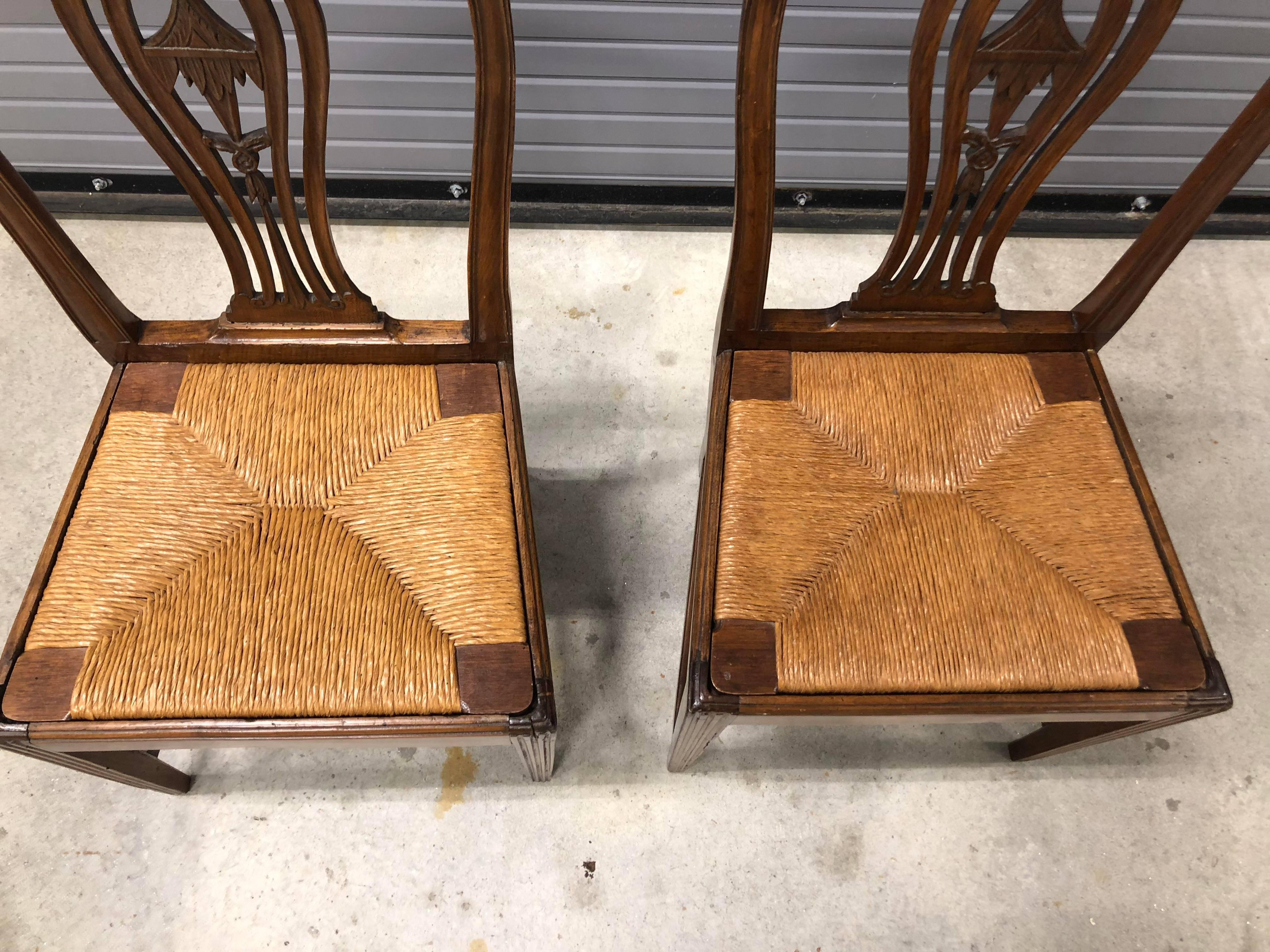 Rush Pair of Continental 19th Century Chairs For Sale
