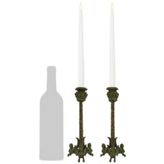 pair of Continental 19th century Grand Tour Period Verdigris Bronze candlesticks
