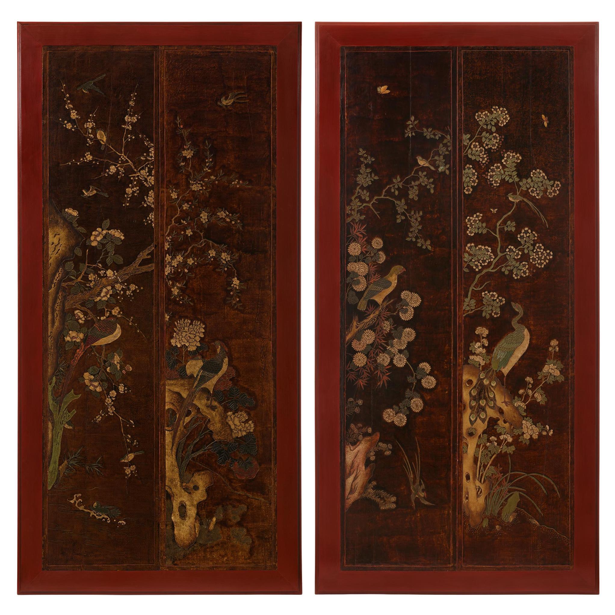 pair of Continental 19th century Japanese Lacquered Coromandel panels For Sale