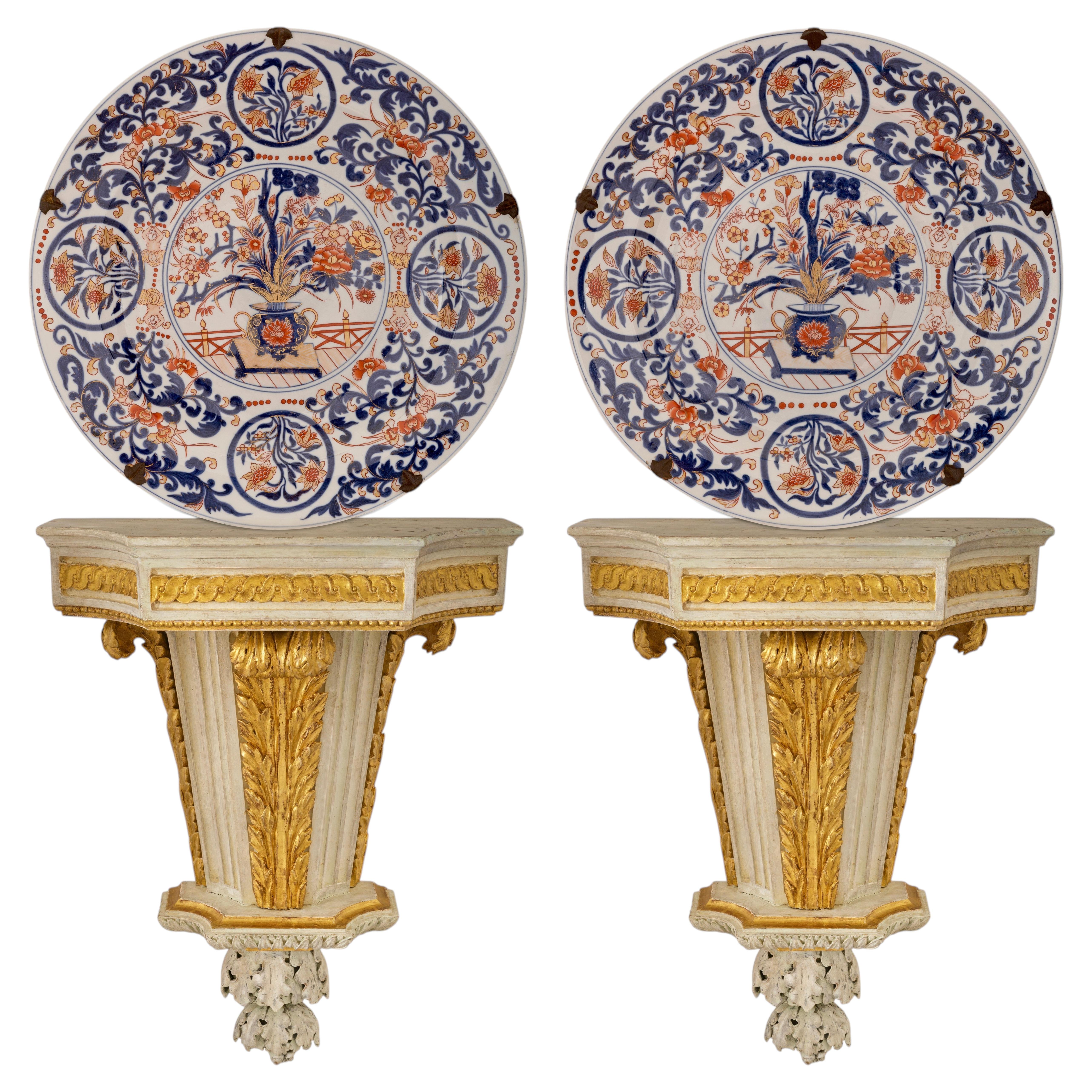 Pair of Continental 19th century Louis XVI patinated & Giltwood wall brackets