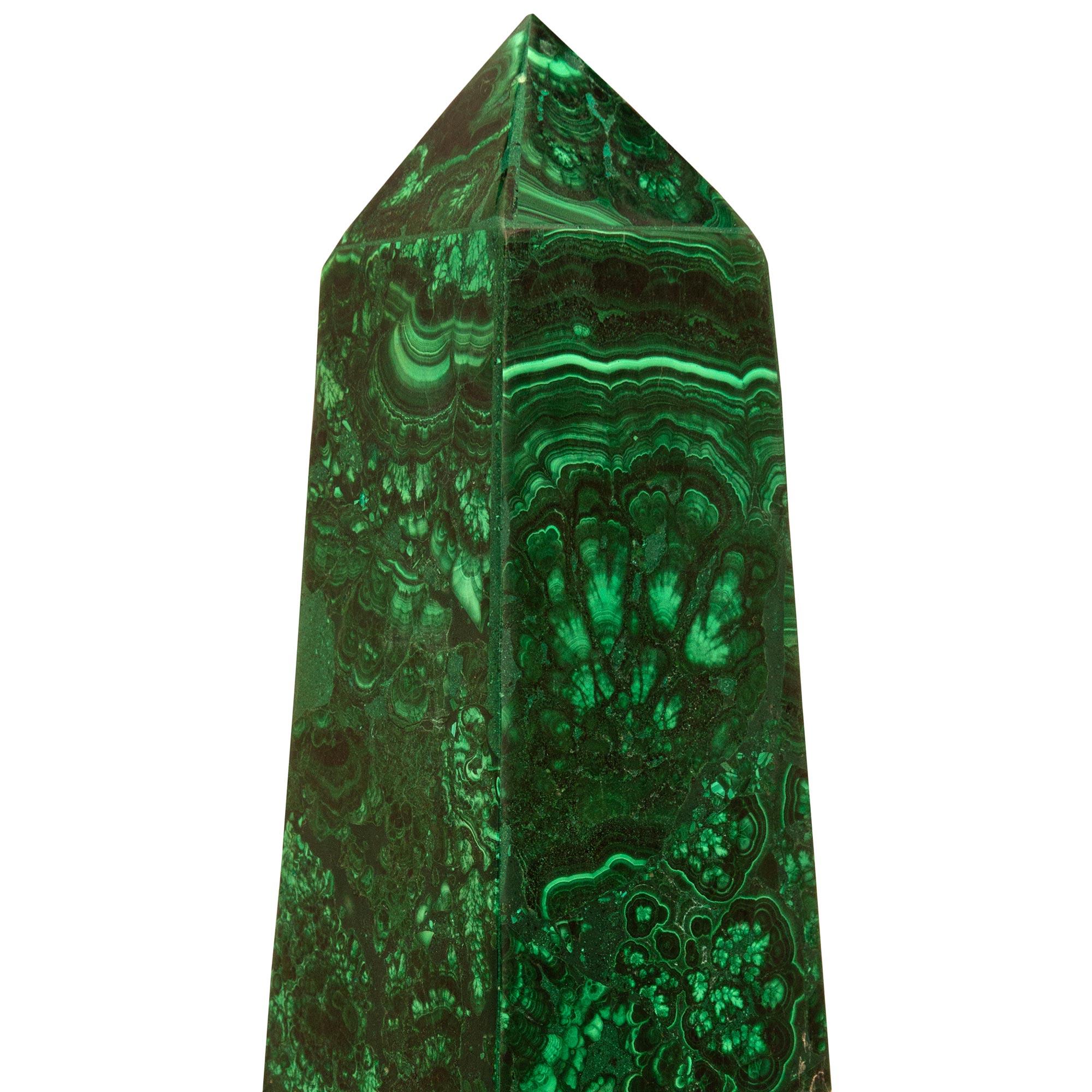 Unknown Pair Of Continental 19th Century Malachite Obelisks For Sale