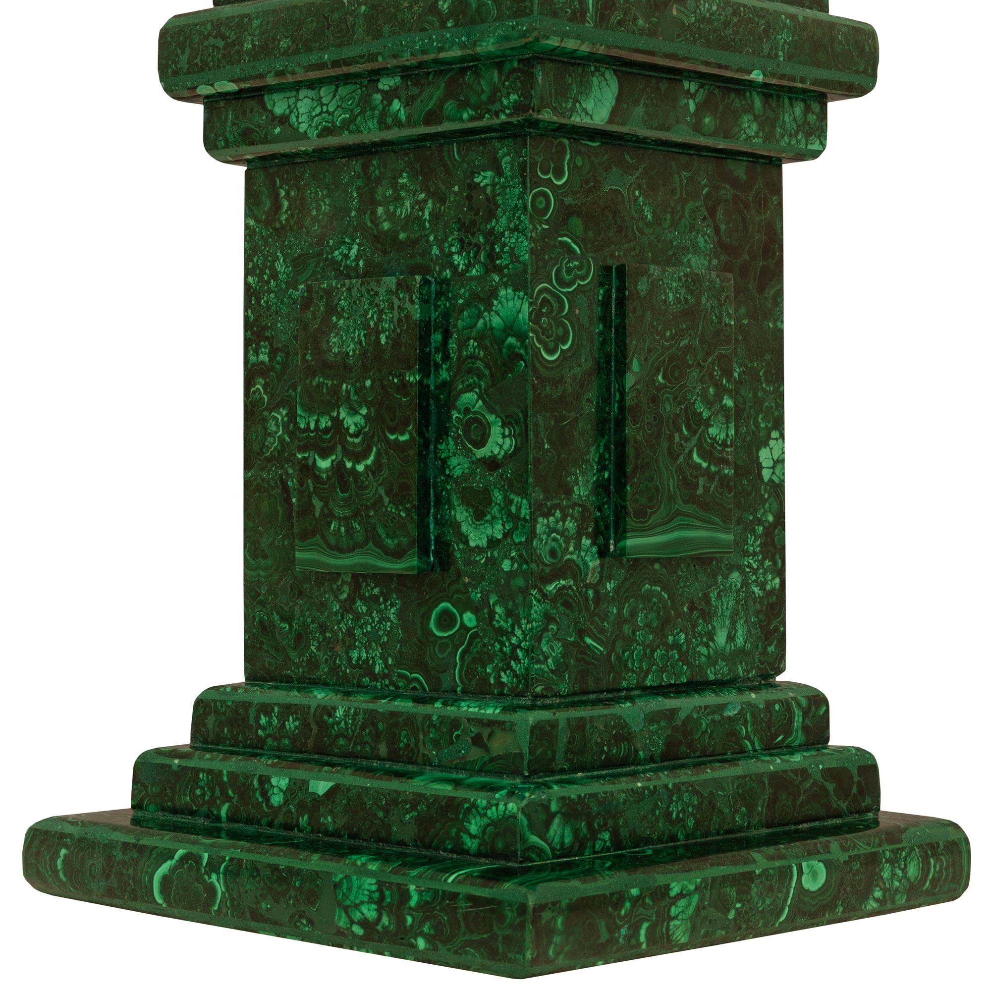 Pair Of Continental 19th Century Malachite Obelisks For Sale 2