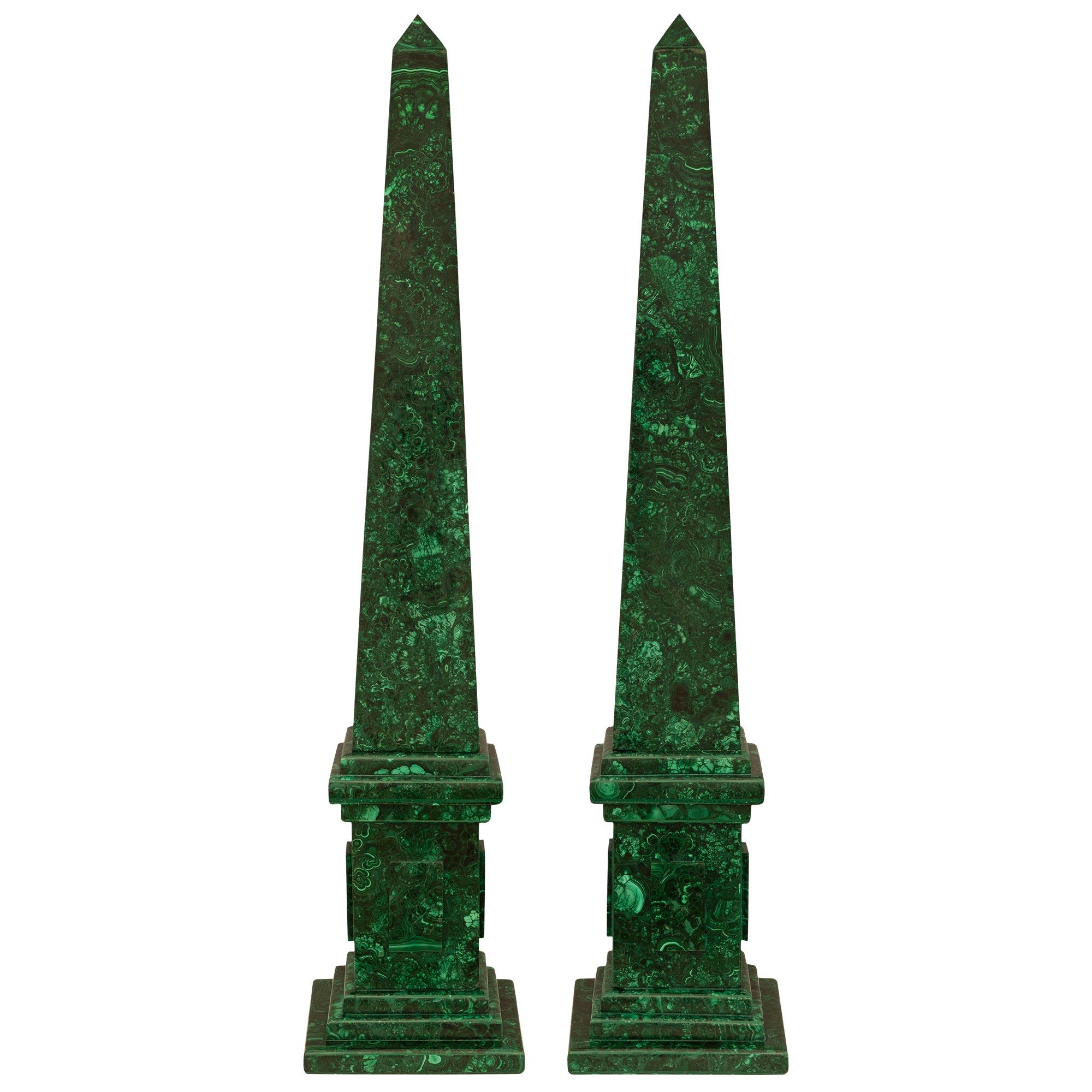 Pair Of Continental 19th Century Malachite Obelisks For Sale 3