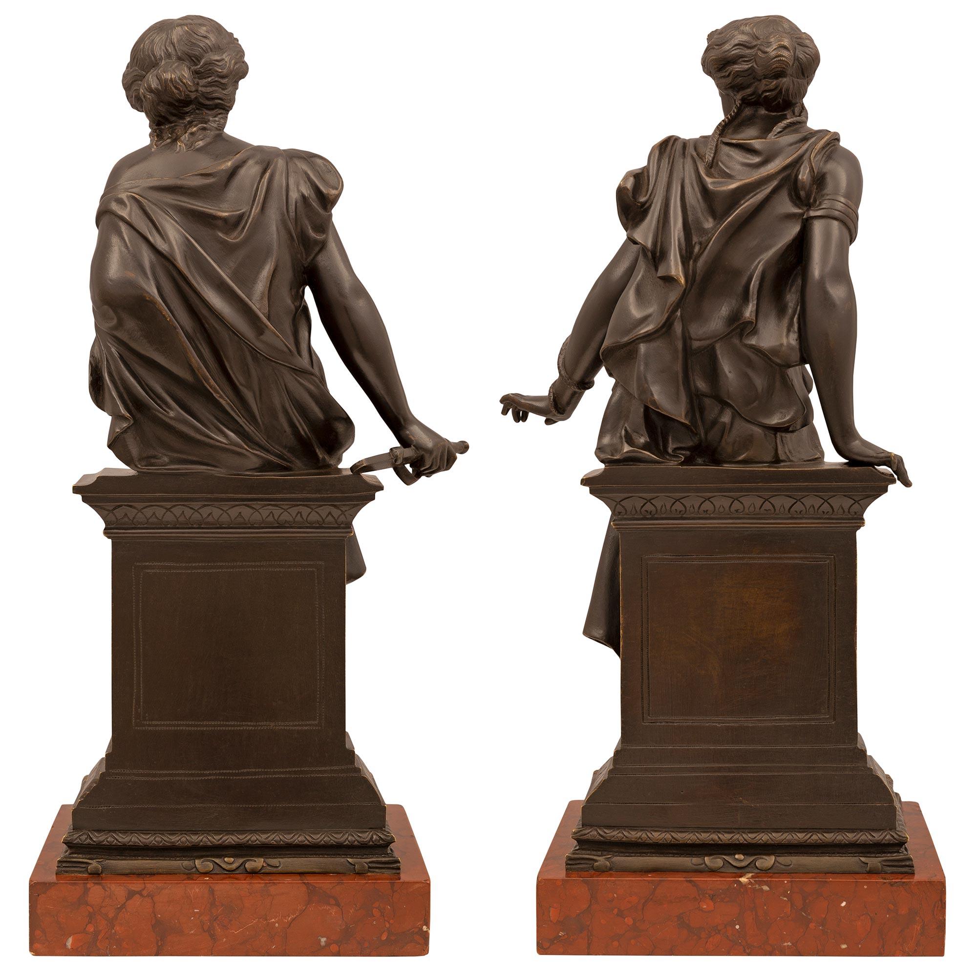 Pair Of Continental 19th Century Neo-Classical St. Bronze And Marble Statues For Sale 2