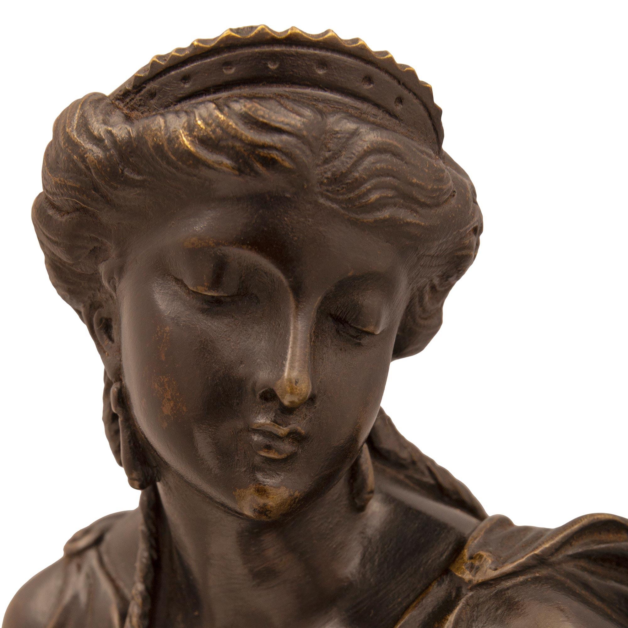 Neoclassical Pair Of Continental 19th Century Neo-Classical St. Bronze And Marble Statues For Sale