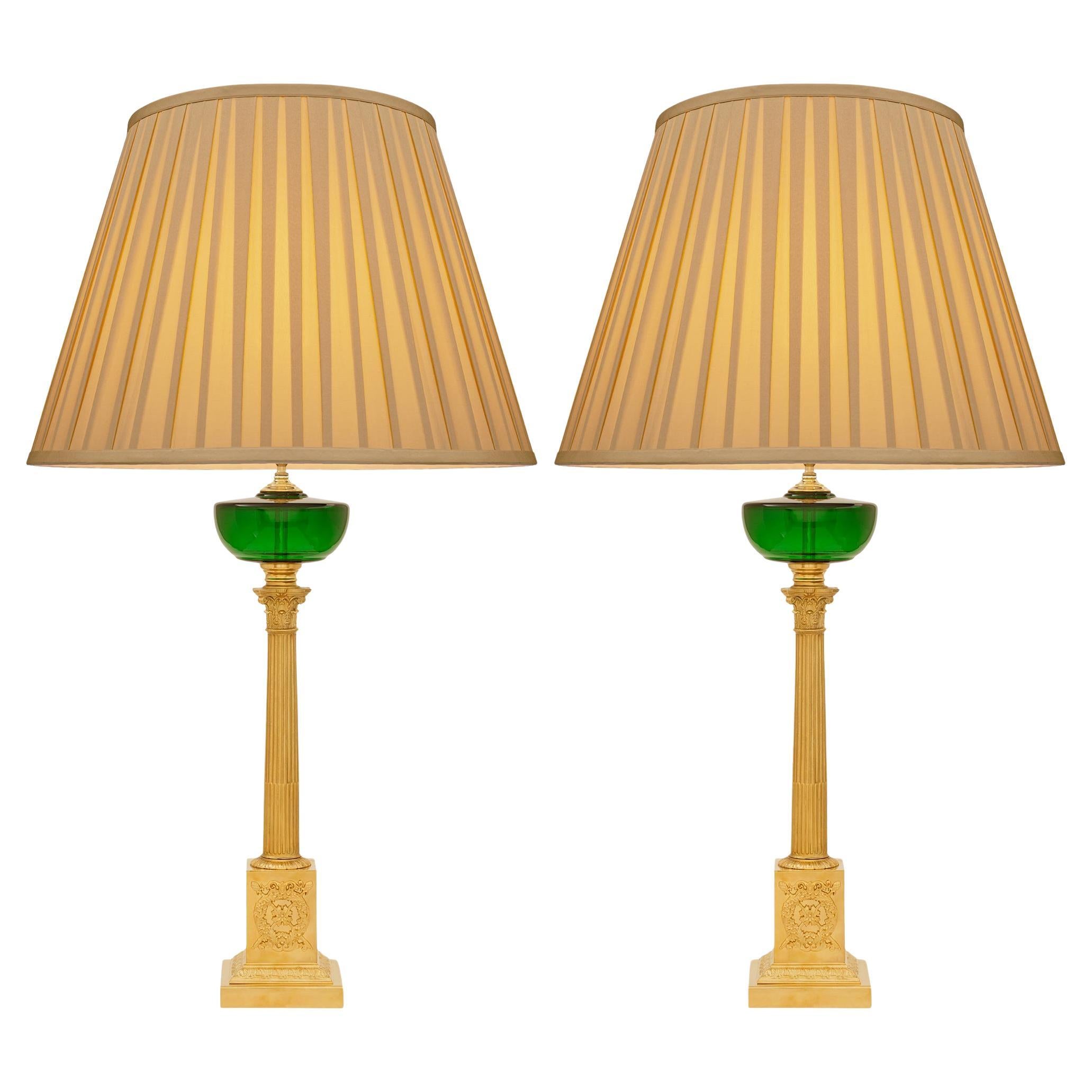 pair of Continental 19th century Neo-Classical st. Ormolu and Glass lamps For Sale