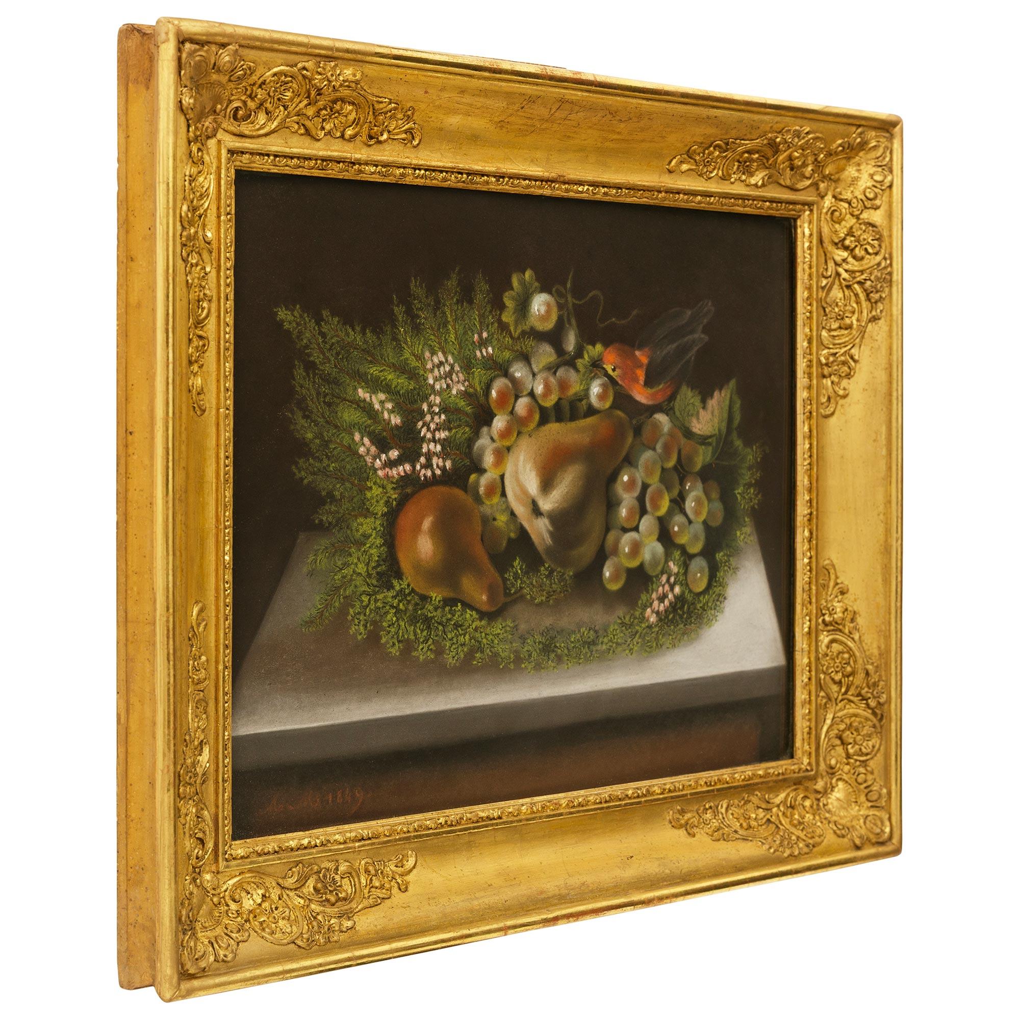 Paire de peintures à l'huile sur toile et bois doré du XIXe siècle continental Bon état - En vente à West Palm Beach, FL