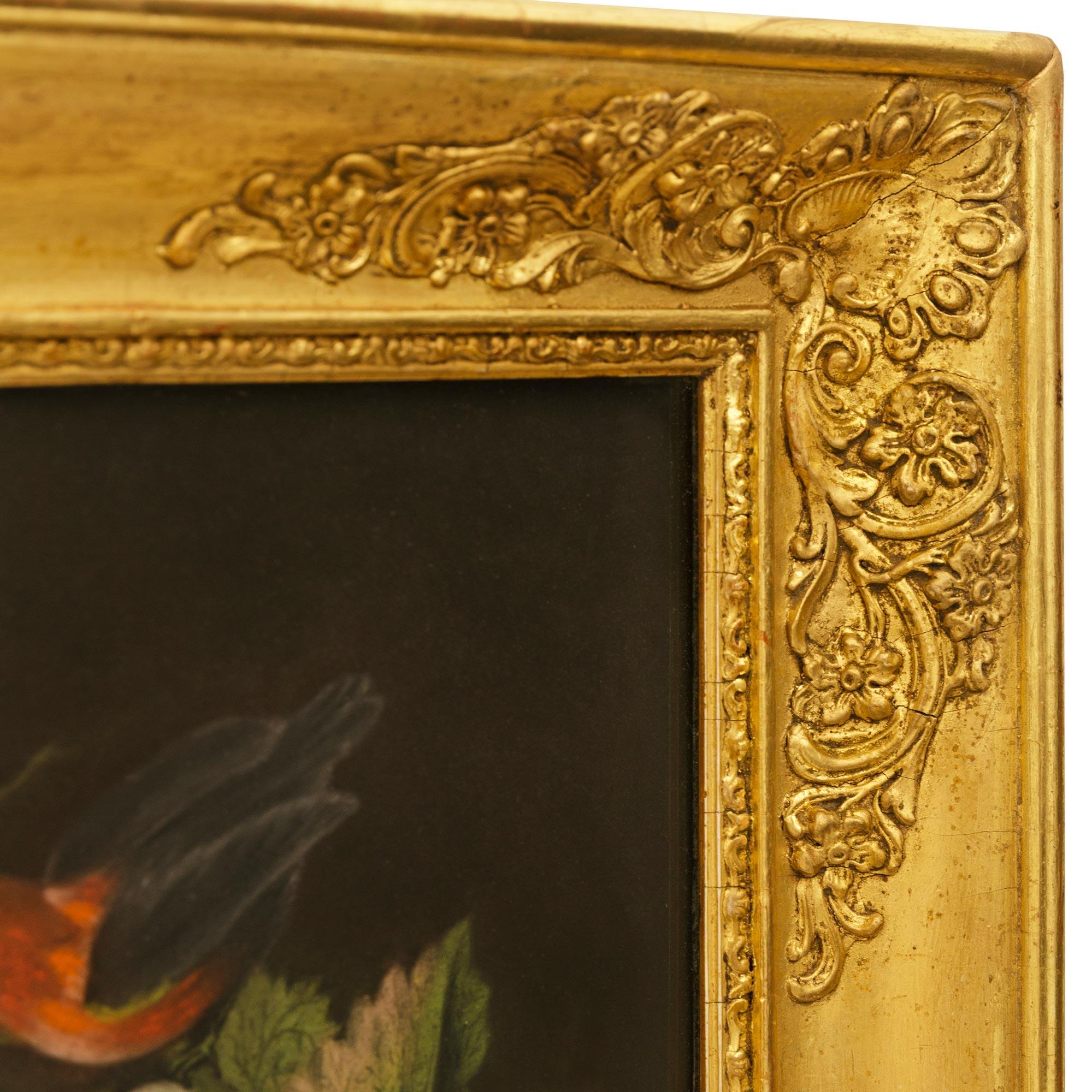 Bois doré Paire de peintures à l'huile sur toile et bois doré du XIXe siècle continental en vente