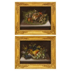 Paire de peintures à l
huile sur toile et bois doré du XIXe siècle continental