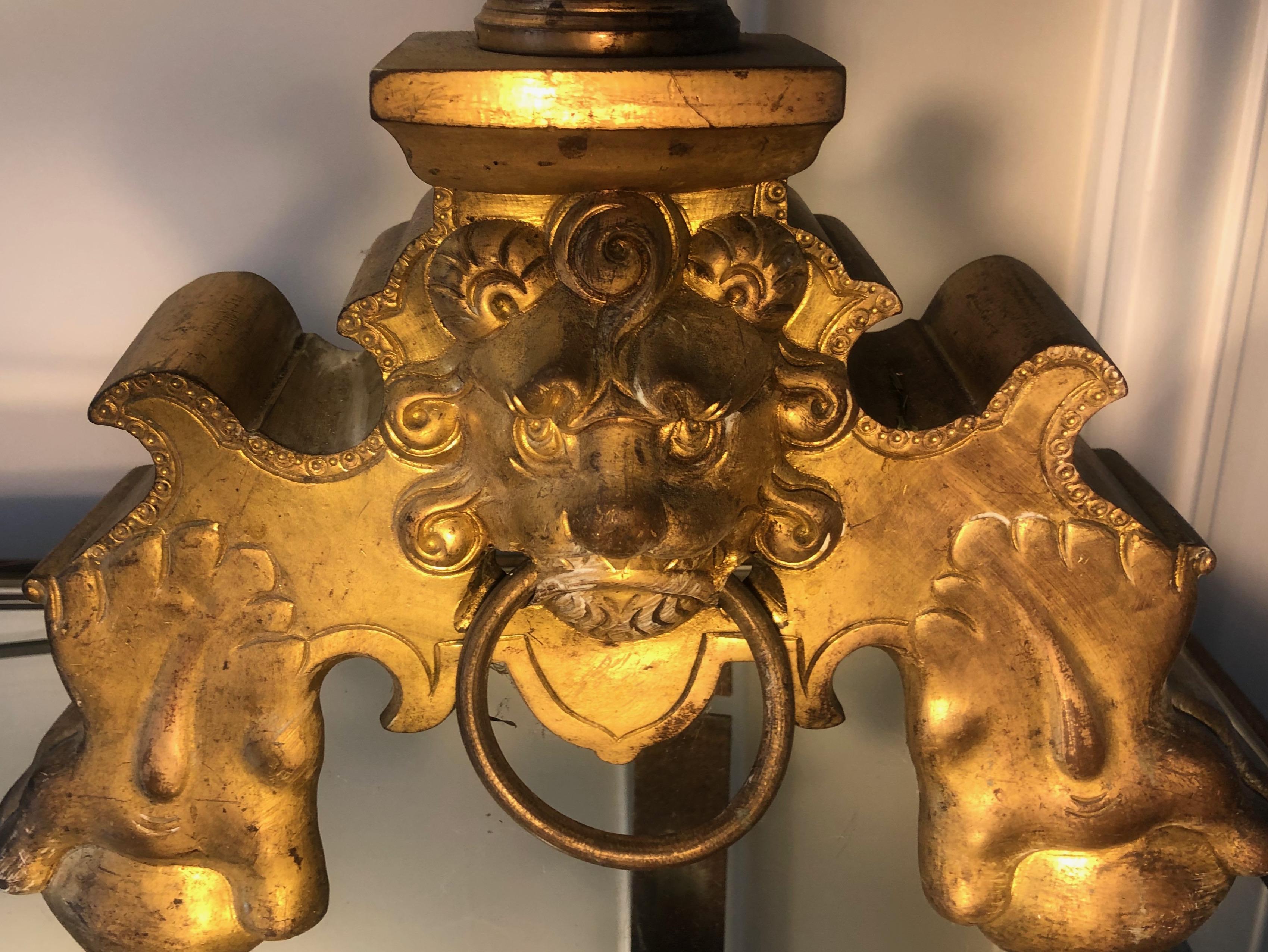 Continental Antique Doré Bronze Andirons with Lion Motifs In Good Condition For Sale In Essex, MA