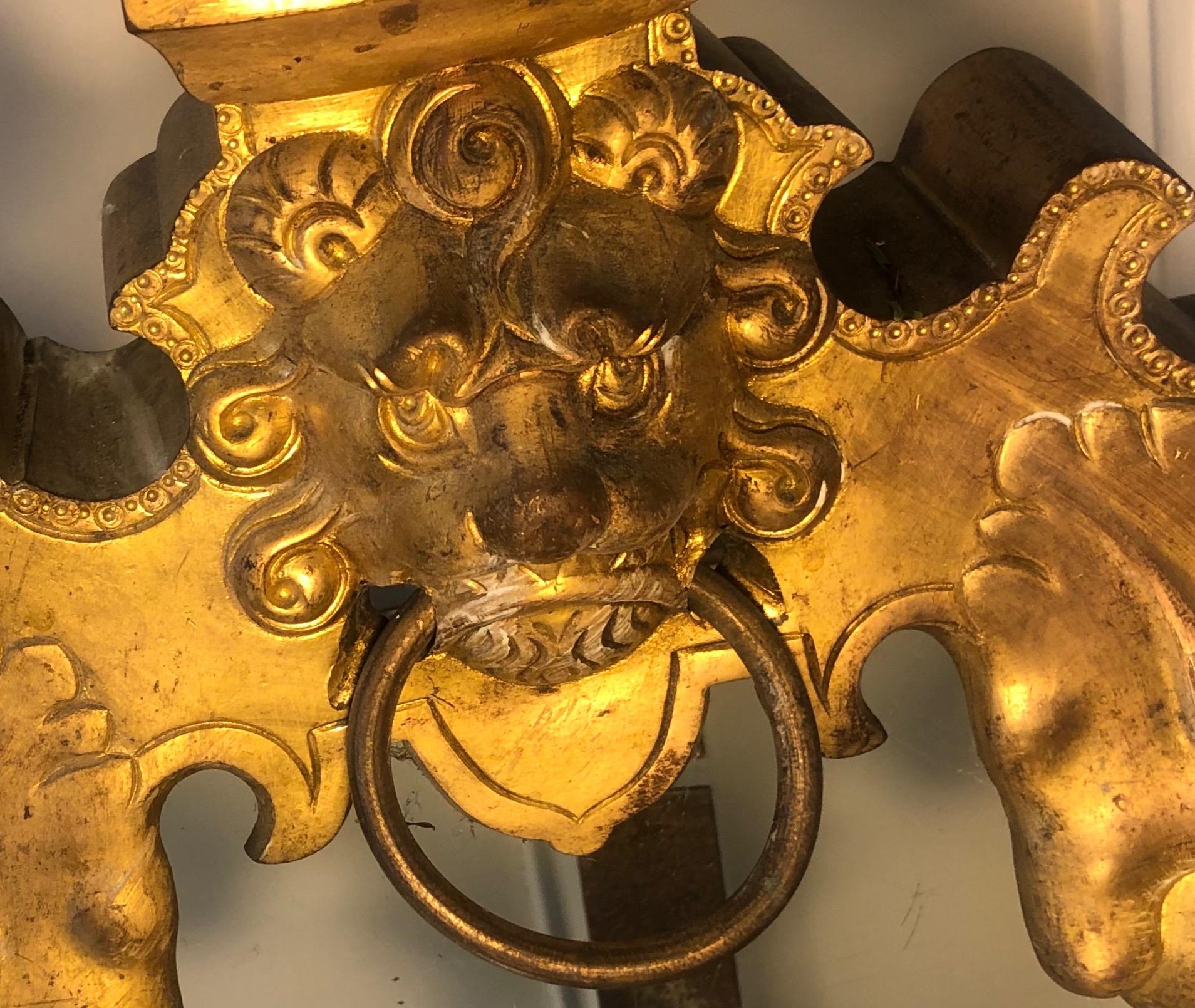 Metal Continental Antique Doré Bronze Andirons with Lion Motifs For Sale