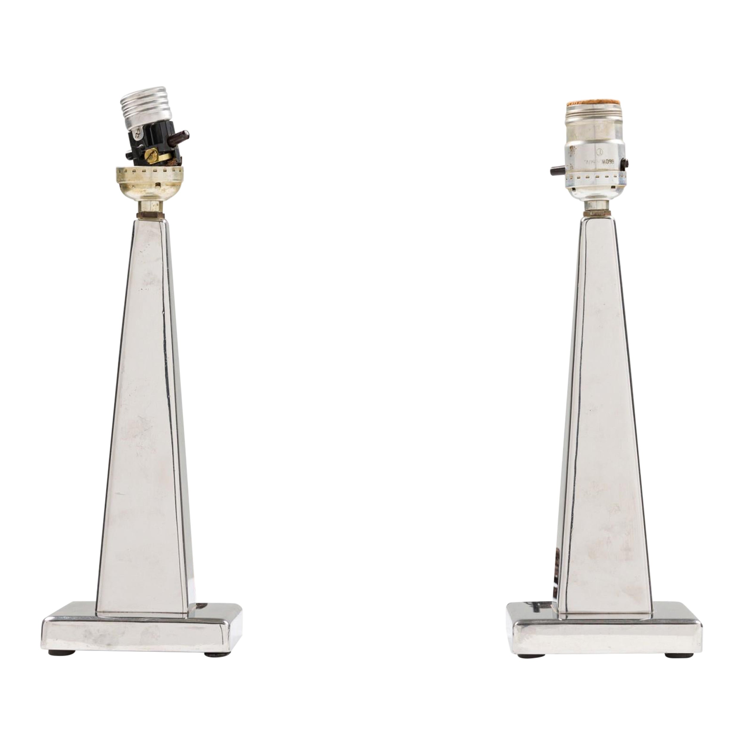 Pair of Continental Art Deco Chrome Plated Table Lamp