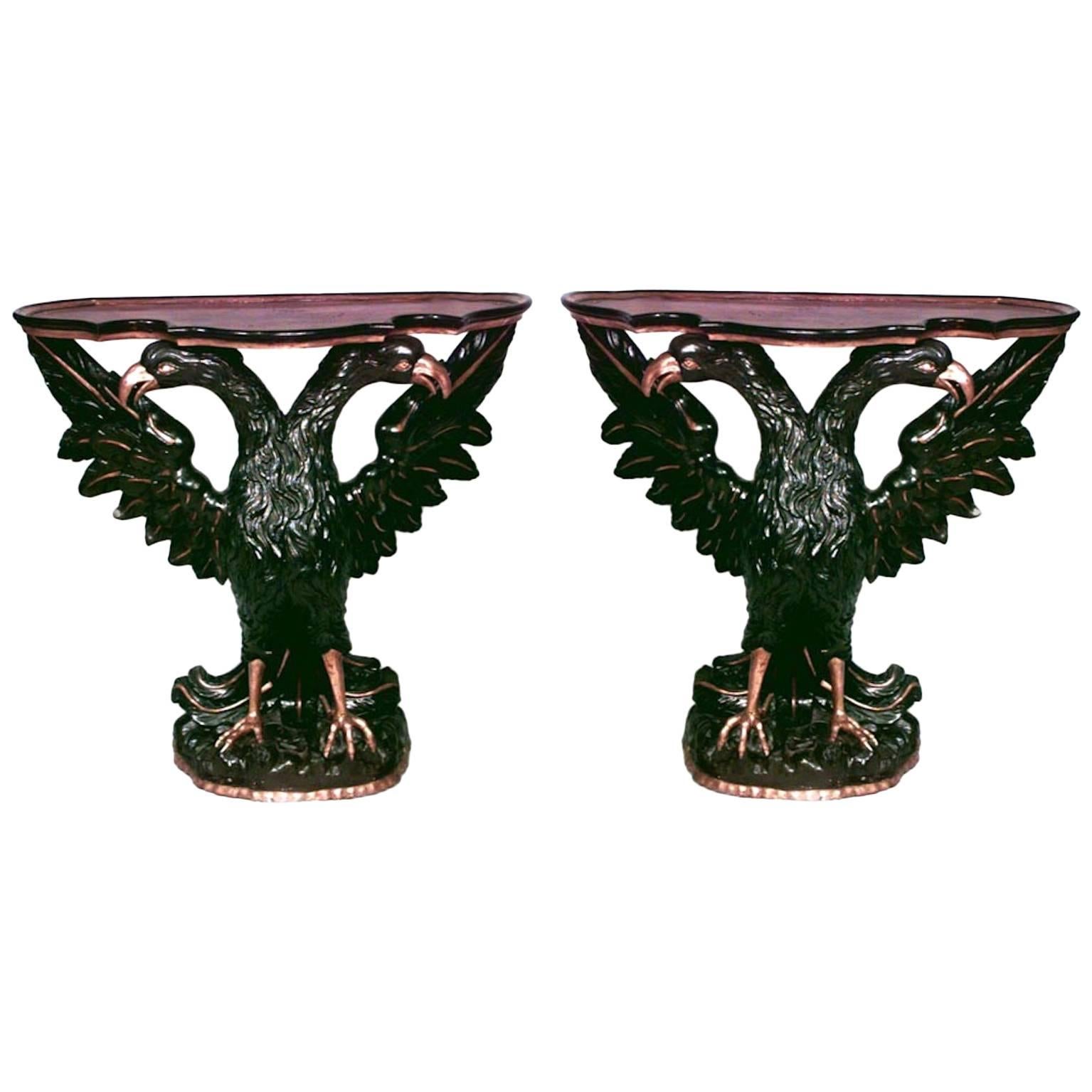 Pair of Continental Double Eagle Gilt Console Tables For Sale