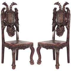 Antique Pair of Continental Baroque Pine Side Chairs