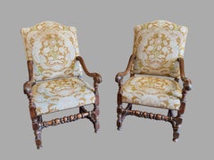 Pair of Continental Baroque Upholstered Arm Chairs with Needlepoint Upholstery