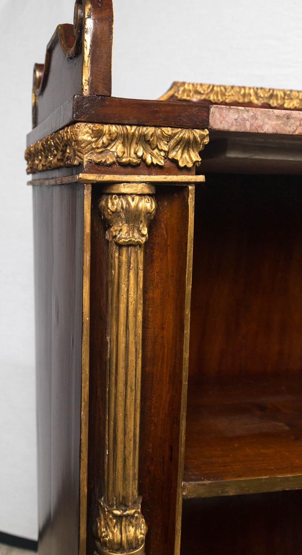 Hand-Carved Pair of Continental Book Cabinet with Marble Tops