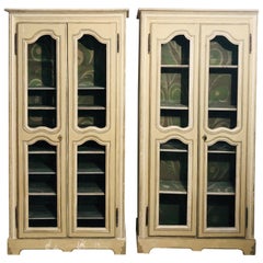 Pair of Continental Bookcase Cabinets Original Paint Decorated