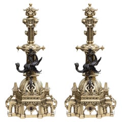 Pair of Continental Brass and Bronze Andirons