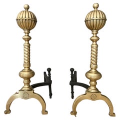 Pair of Continental Brass Baluster Pinwheel Andirons