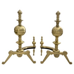 Pair of Continental Brass Baluster Shell Andirons