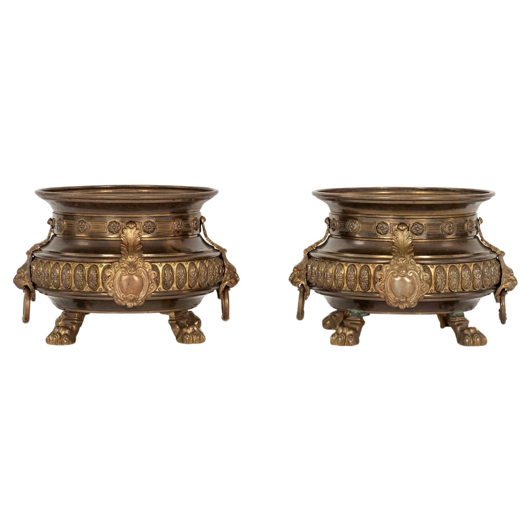 Pair of Continental Brass Jardinieres For Sale