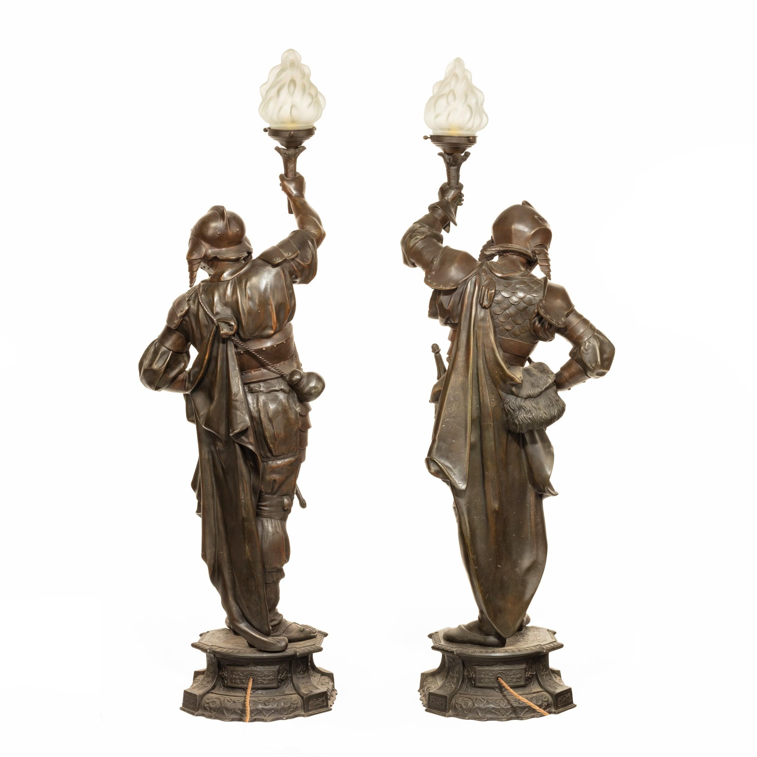 Pair of Continental Bronzed-Spelter Gasoliers 3