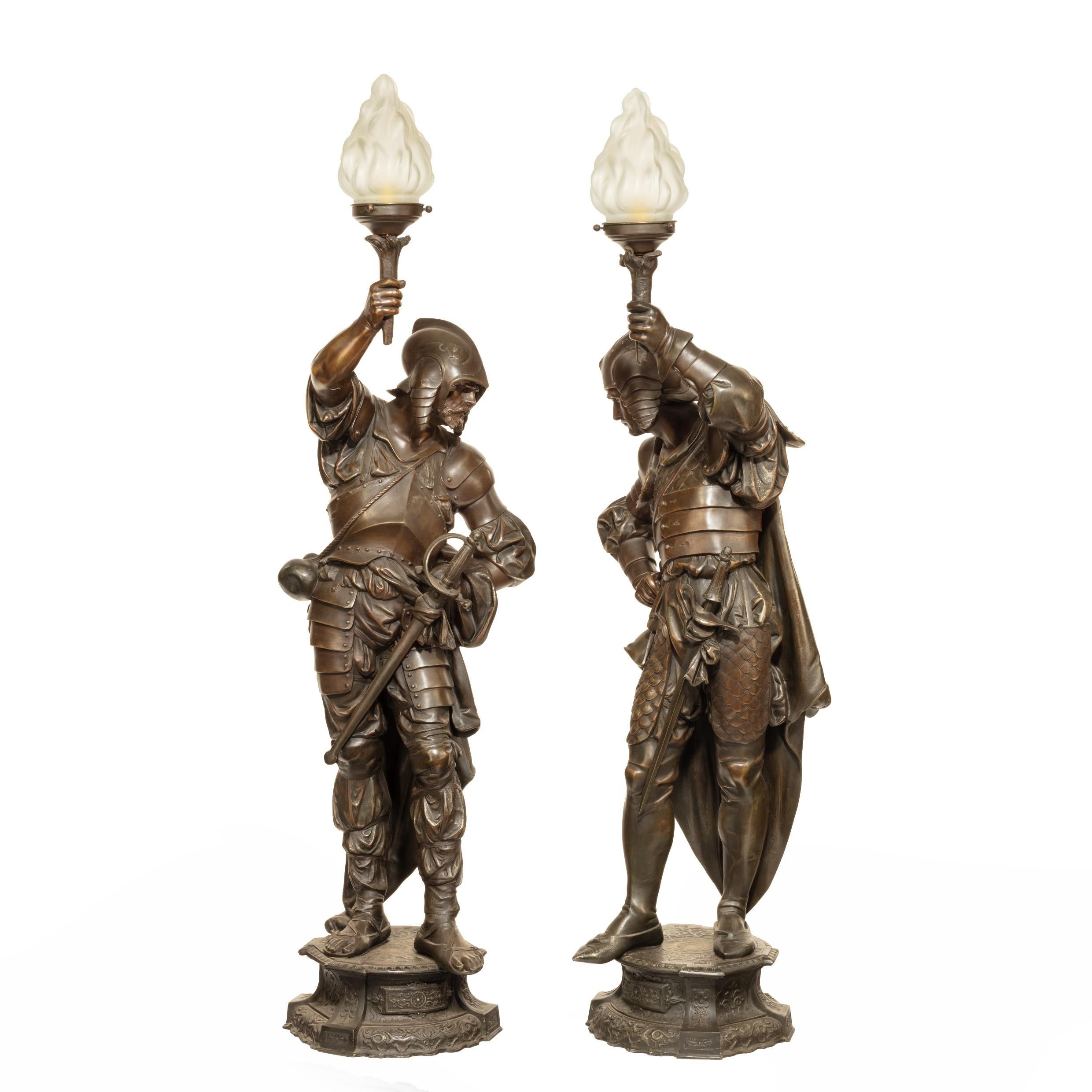 Pair of Continental Bronzed-Spelter Gasoliers 4