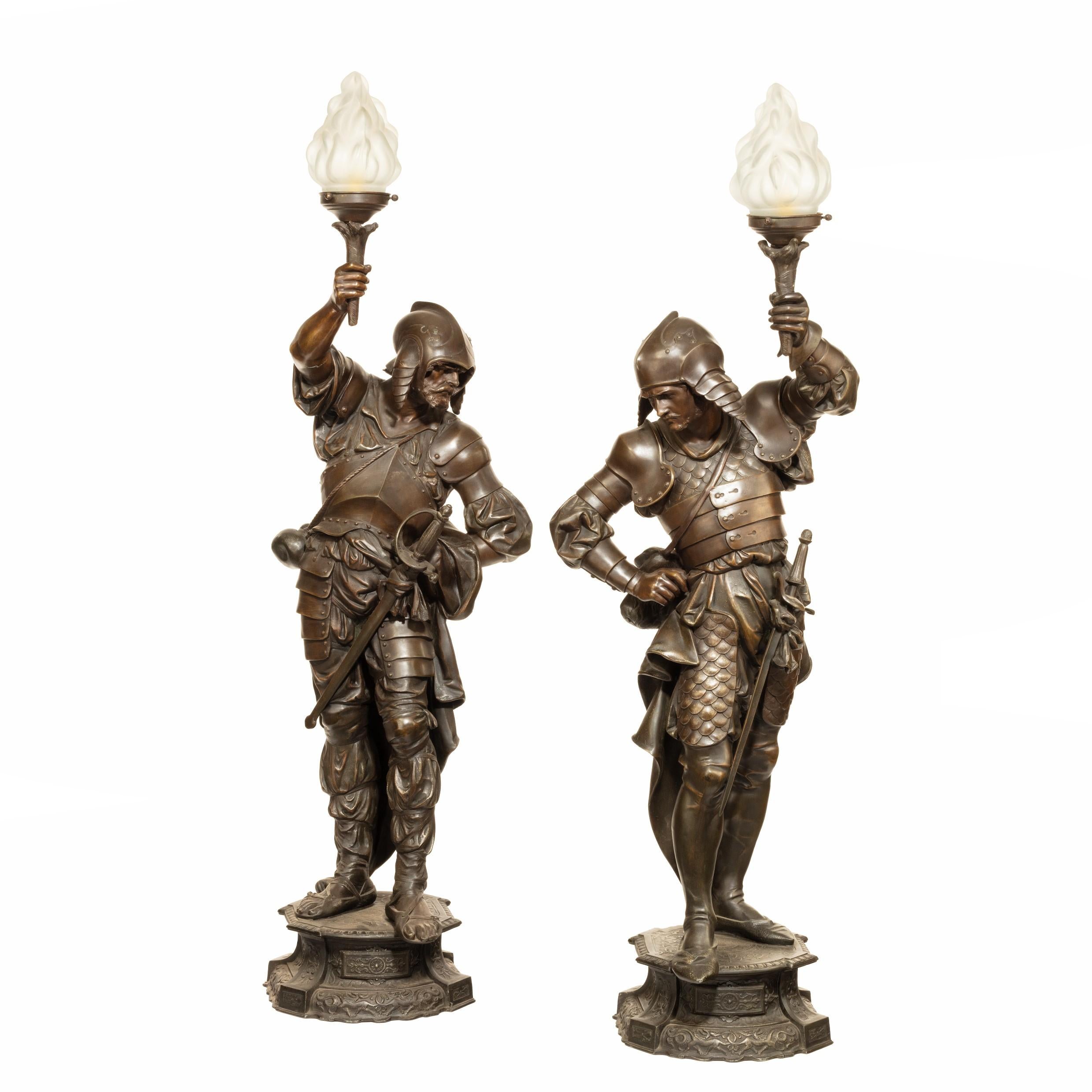 Pair of Continental Bronzed-Spelter Gasoliers